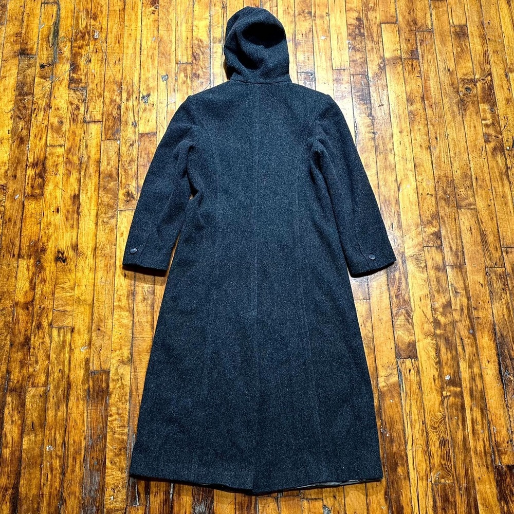 Larry Levine Long Coat Women's Size 6 Black Wool Long Sleeve Hooded Asymmetrical - Picture 2 of 12